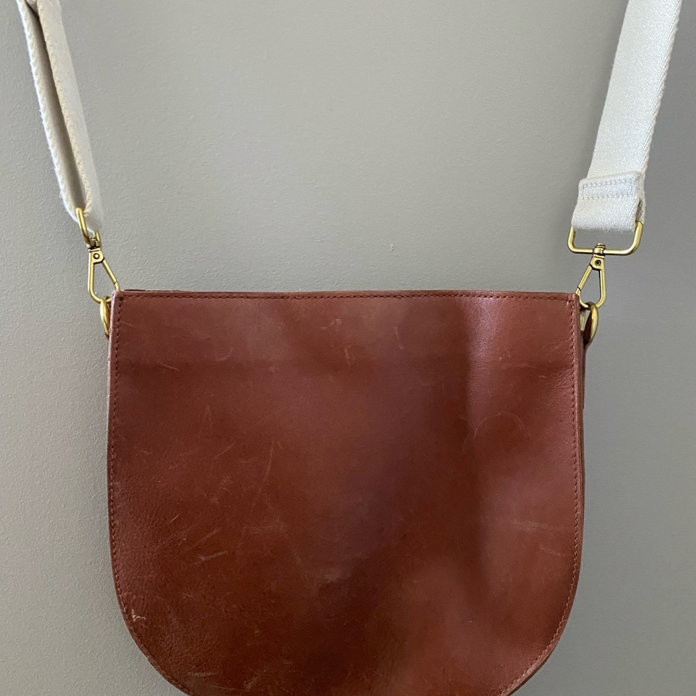 Madewell Brown Leather Crossbody with Cream Strap